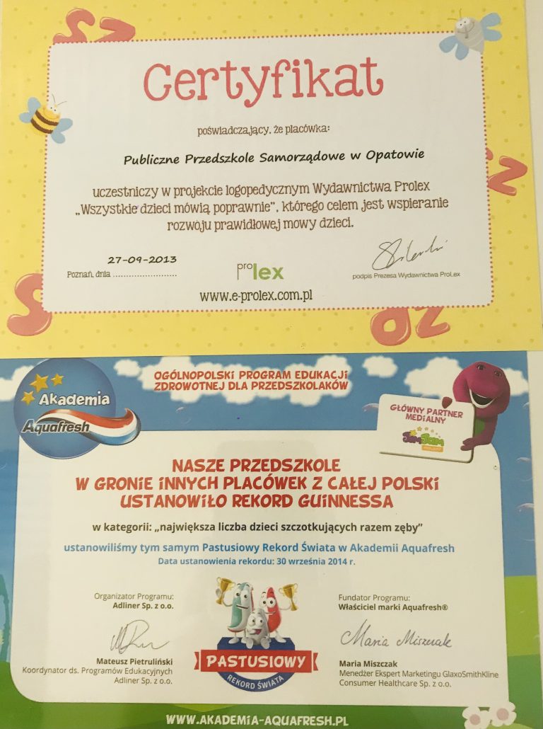 Certyfikat przedszkola, pozycja 45