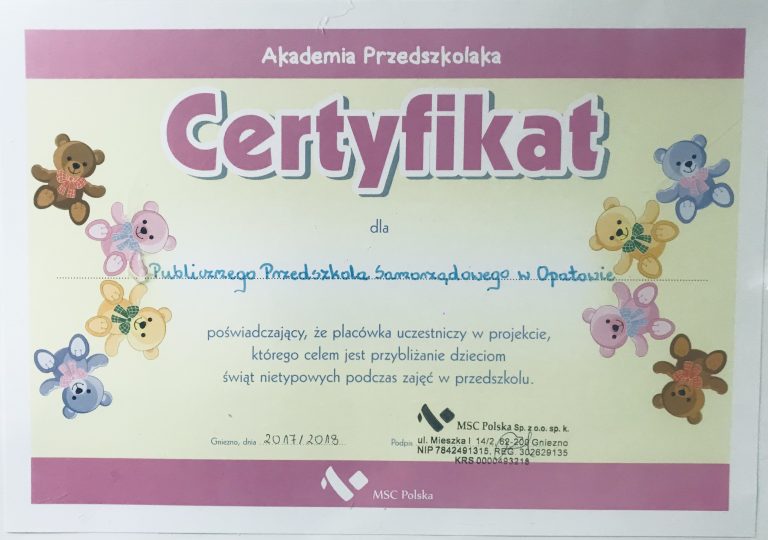 Certyfikat przedszkola, pozycja 41