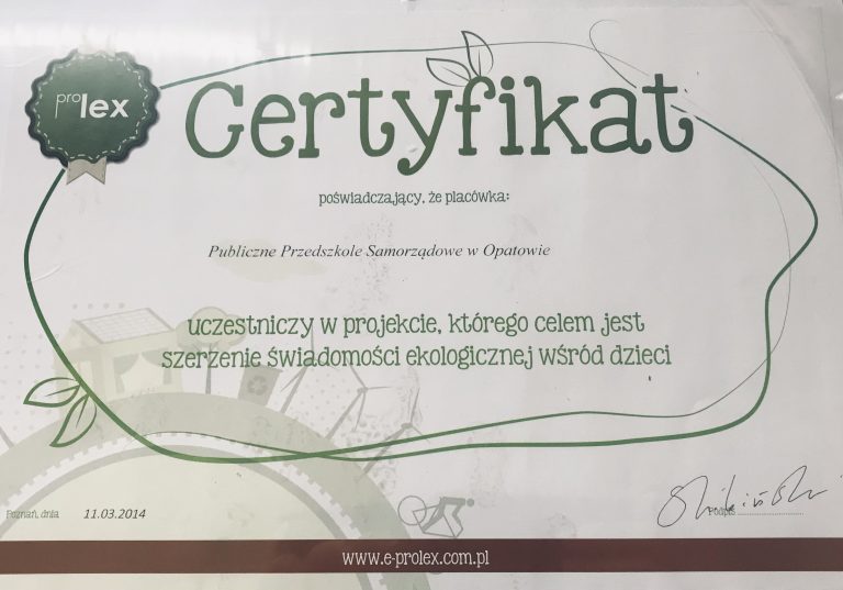Certyfikat przedszkola, pozycja 32