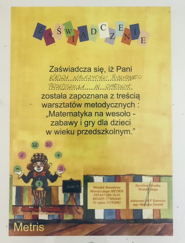 Certyfikat przedszkola, pozycja 31