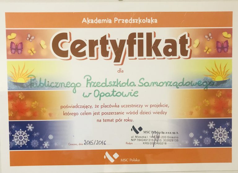 Certyfikat przedszkola, pozycja 33