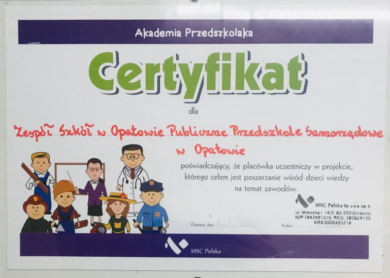 Certyfikat przedszkola, pozycja 47