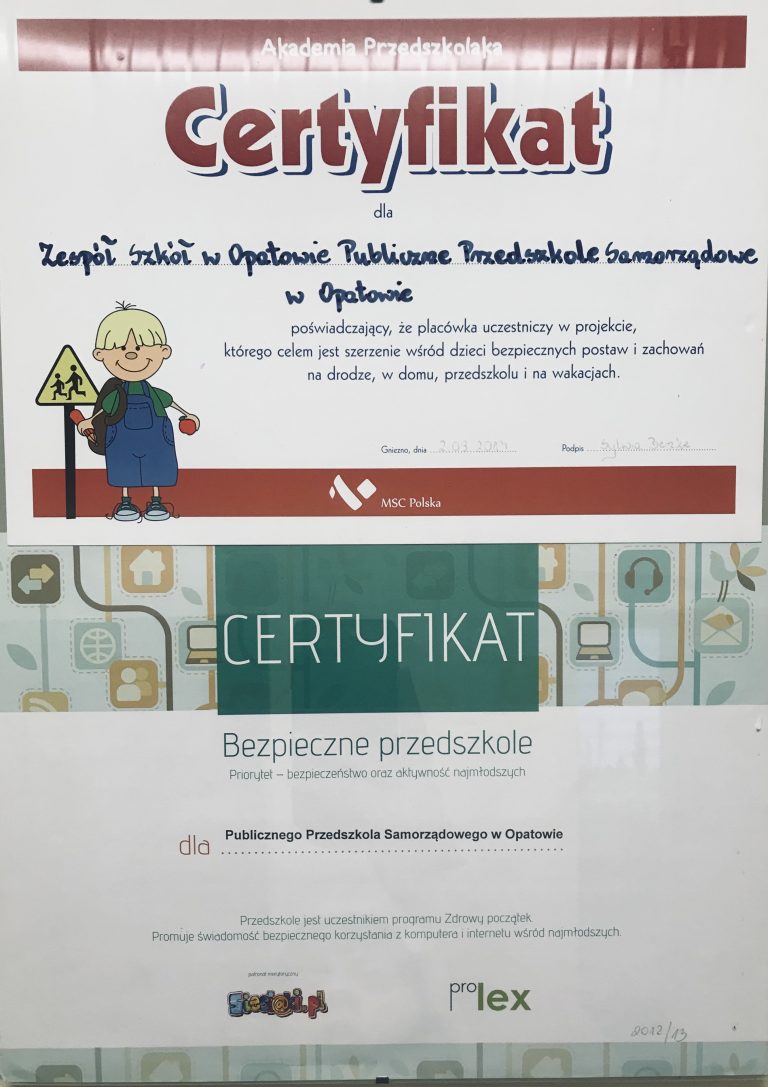 Certyfikat przedszkola, pozycja 43