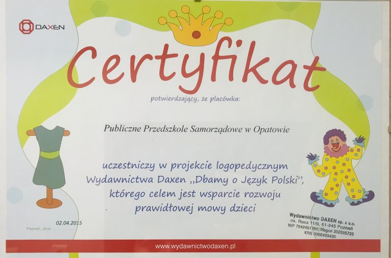 Certyfikat przedszkola, pozycja 36