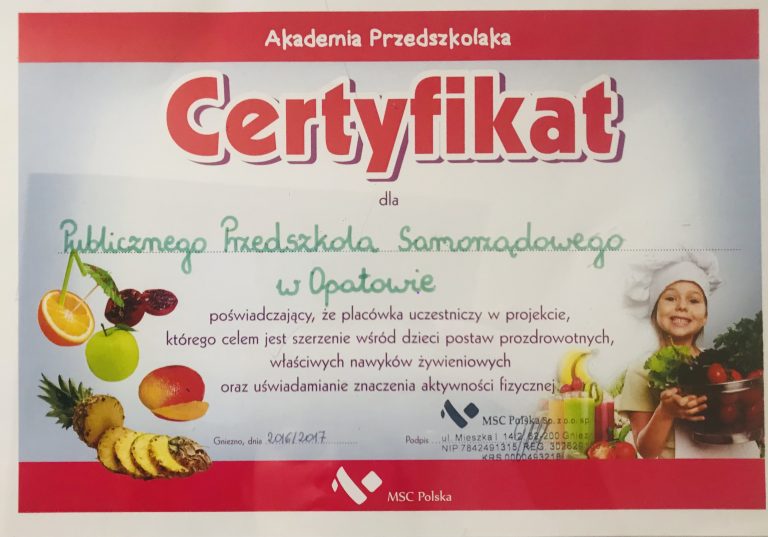 Certyfikat przedszkola, pozycja 38