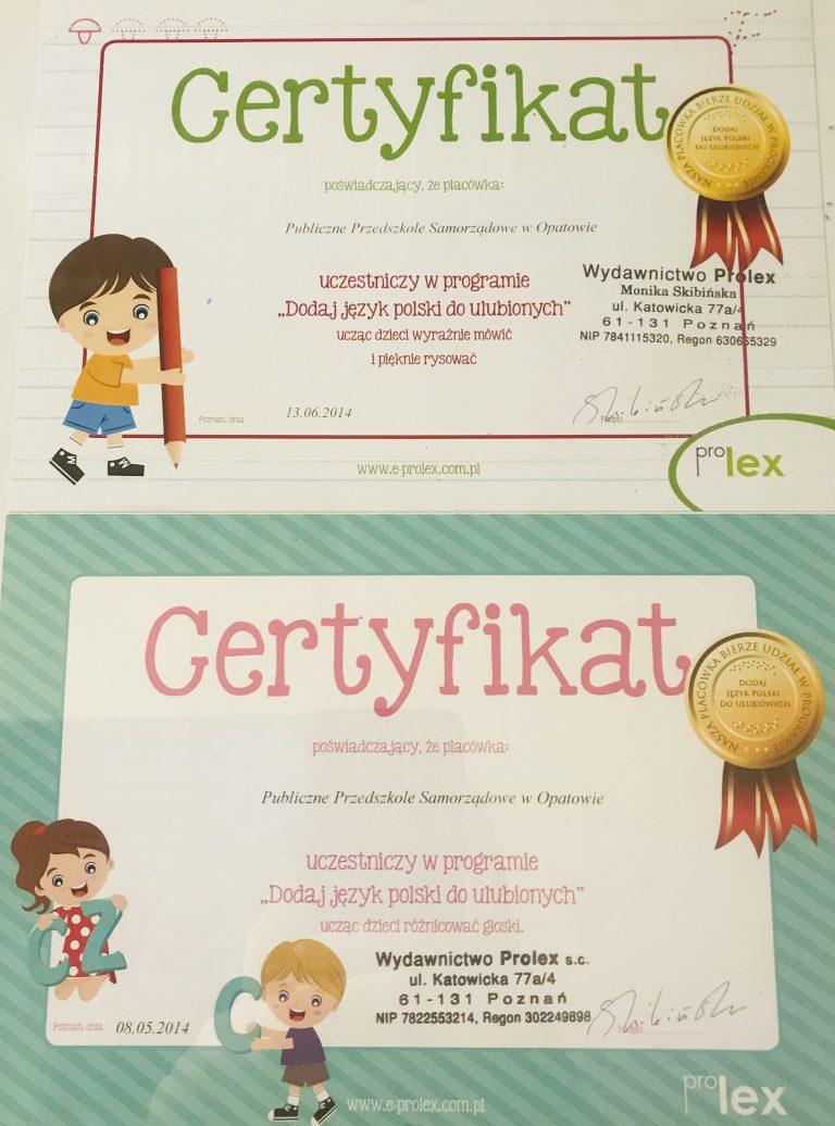Certyfikat przedszkola, pozycja 40