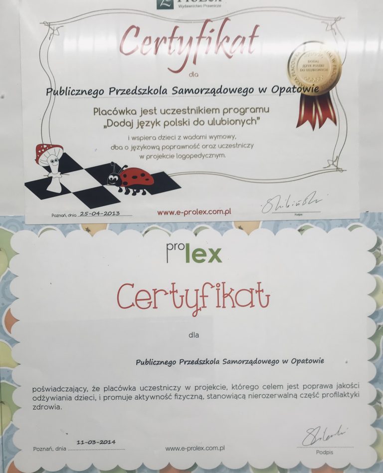 Certyfikat przedszkola, pozycja 29