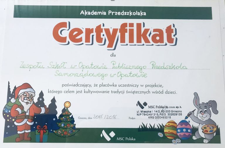 Certyfikat przedszkola, pozycja 28