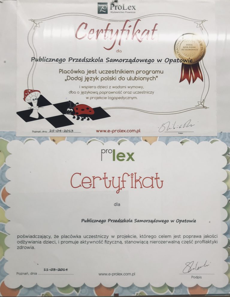 Certyfikat przedszkola, pozycja 25