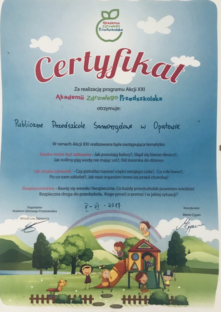 Certyfikat przedszkola, pozycja 21